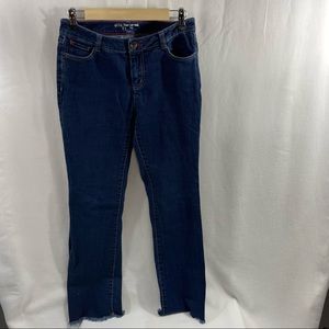 PEACE LOVE WORLD SIZE US 6 DENIM JEANS HEM FRINGE DARK WASH